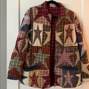 Quilted patchwork jacket tan/red/blue/green/black